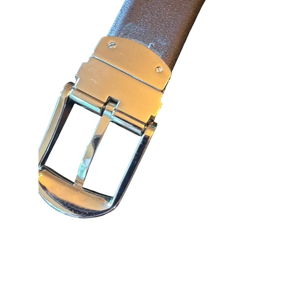 Cole Haan Belt Black Brown Reversible Leather Silver Swivel Buckle Classic Mens